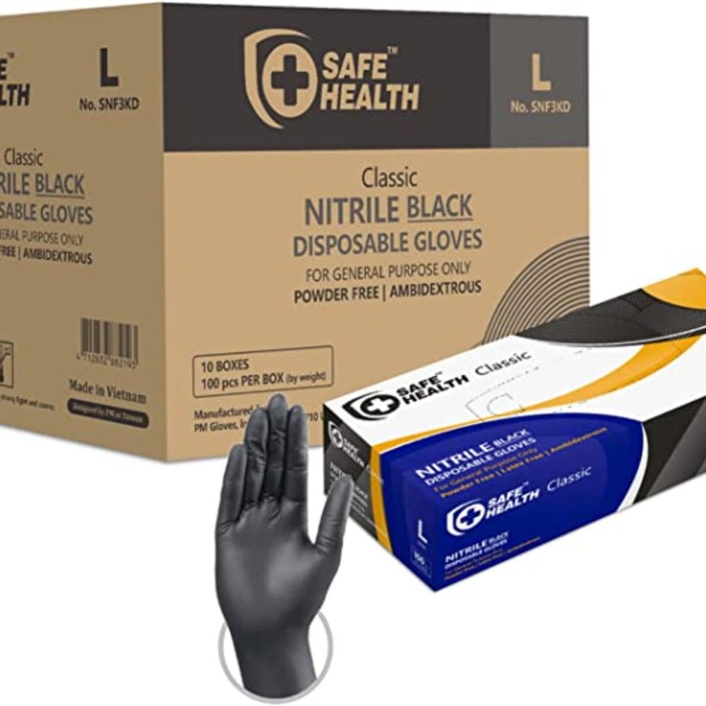 LARGE -1000 Nitrile Gloves Industrial Grade - 10 boxes of 100 Black hand gloves